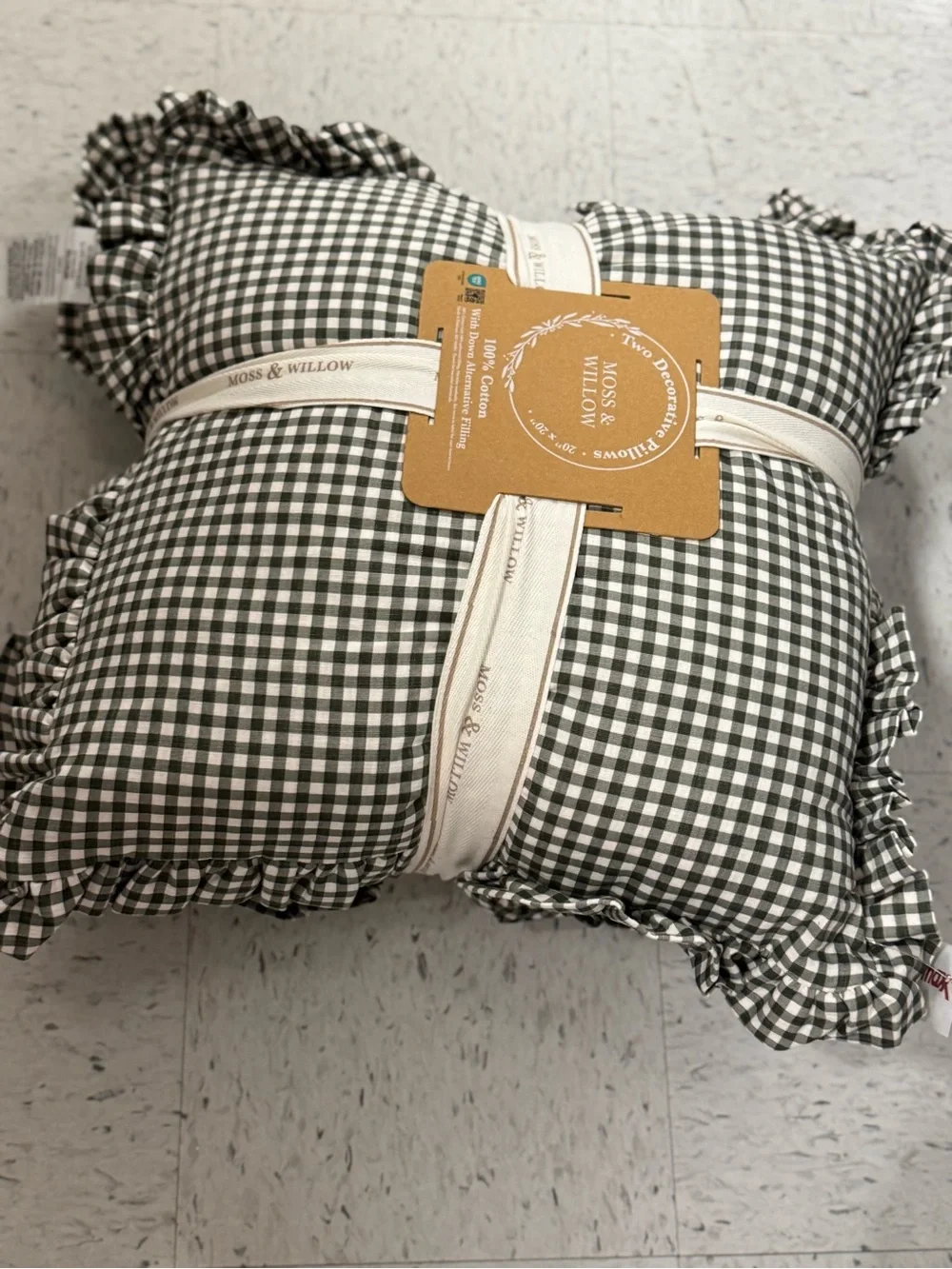 Moss & Willow Green Gingham Ruffle Throw Pillows set 2